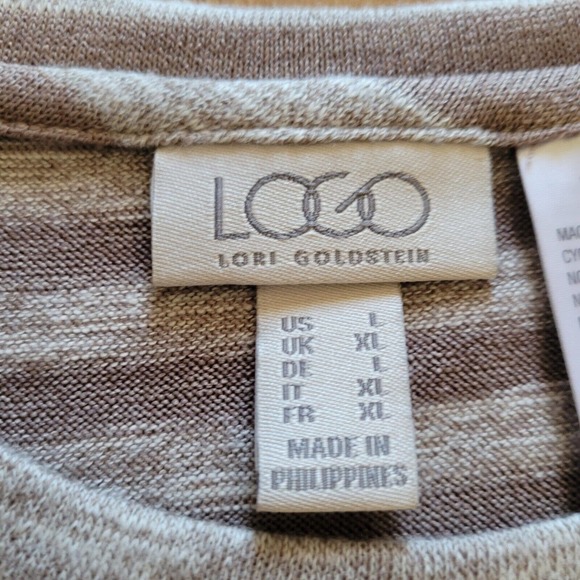 LOGO By Lori Goldstein Shirt Top Womens Large Beige Striped Flowy Casual Basic - Picture 4 of 10